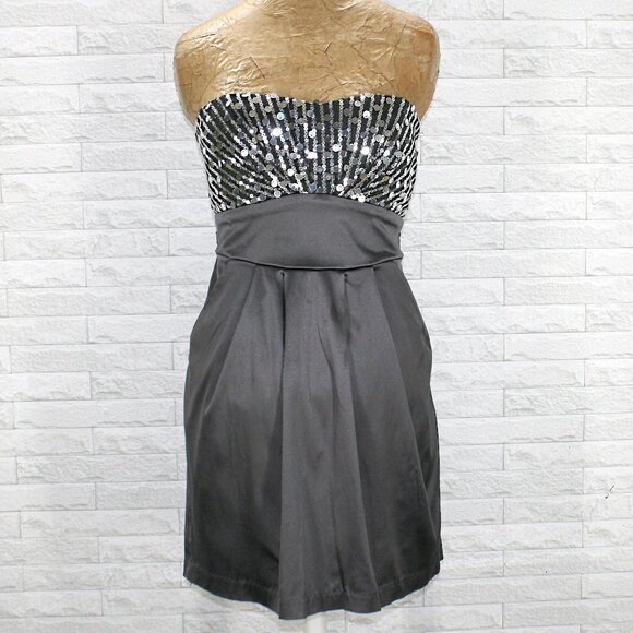 TRIXXI Dress Strapless Sequin Metallic Party Disco Ball Cocktail Gray Mini 7 - Picture 1 of 13